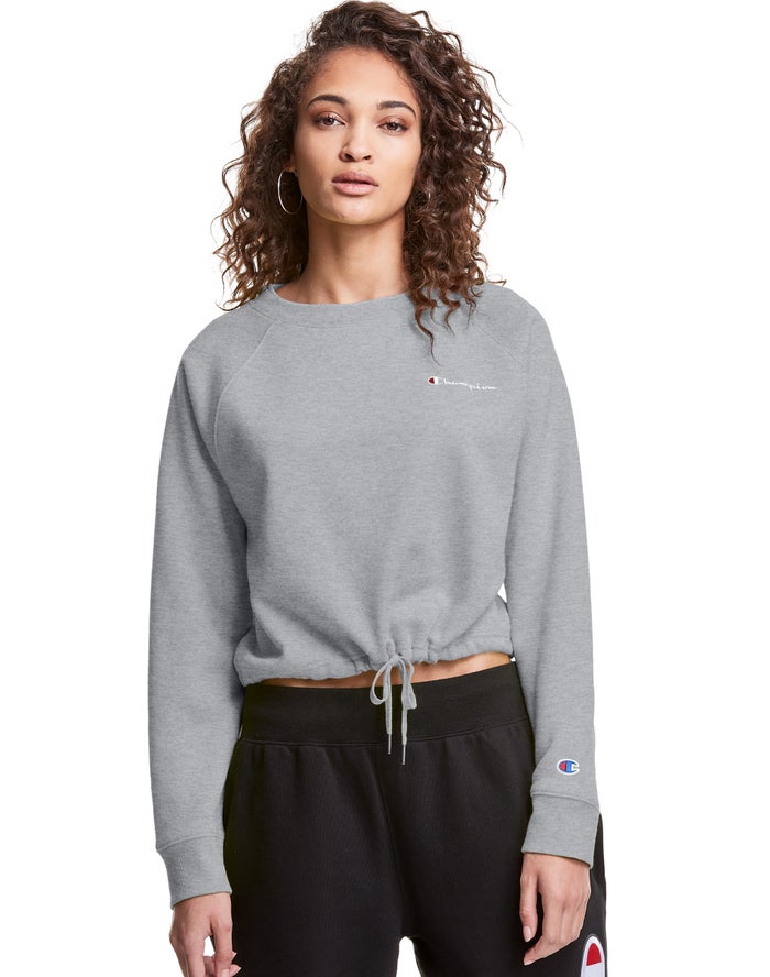 Champion Dame Sweatshirt Grå - Campus Fleece Cropped Crew Embroidered Script Logo - Danmark GWC-8572